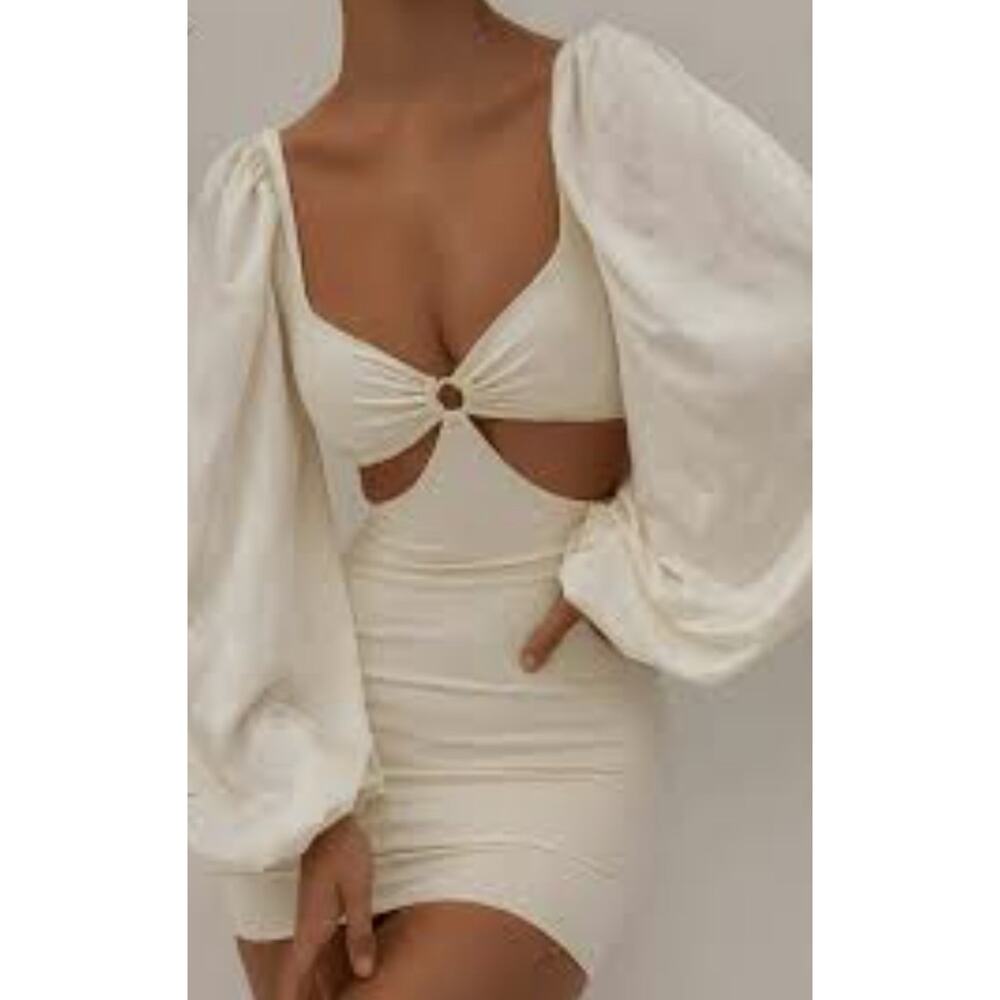 Oh Polly Champagne Cut Out Mini Dress Sz 0 Balloon Sleeve Cut Out Fitted Sexy